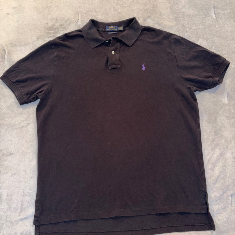 Polo Ralph Lauren Mens XL Classic Fit Black Polo Shirt Purple Pony Logo Pique